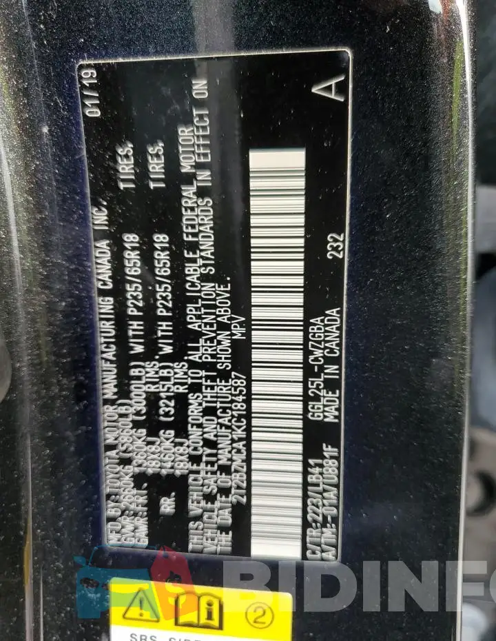 2T2BZMCA1KC184587 Photo# 13