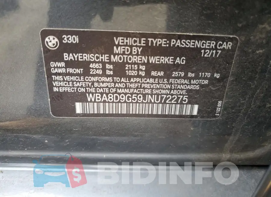 WBA8D9G59JNU72275 Photo# 12