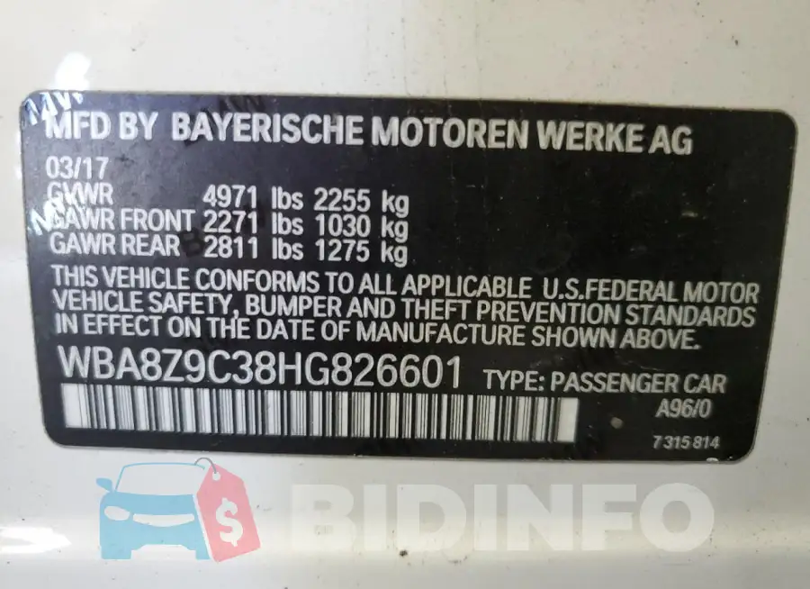 WBA8Z9C38HG826601 Photo# 12