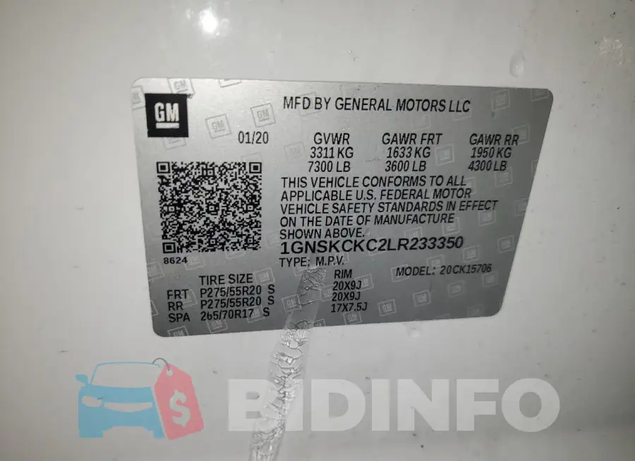 1GNSKCKC2LR233350 Photo# 14