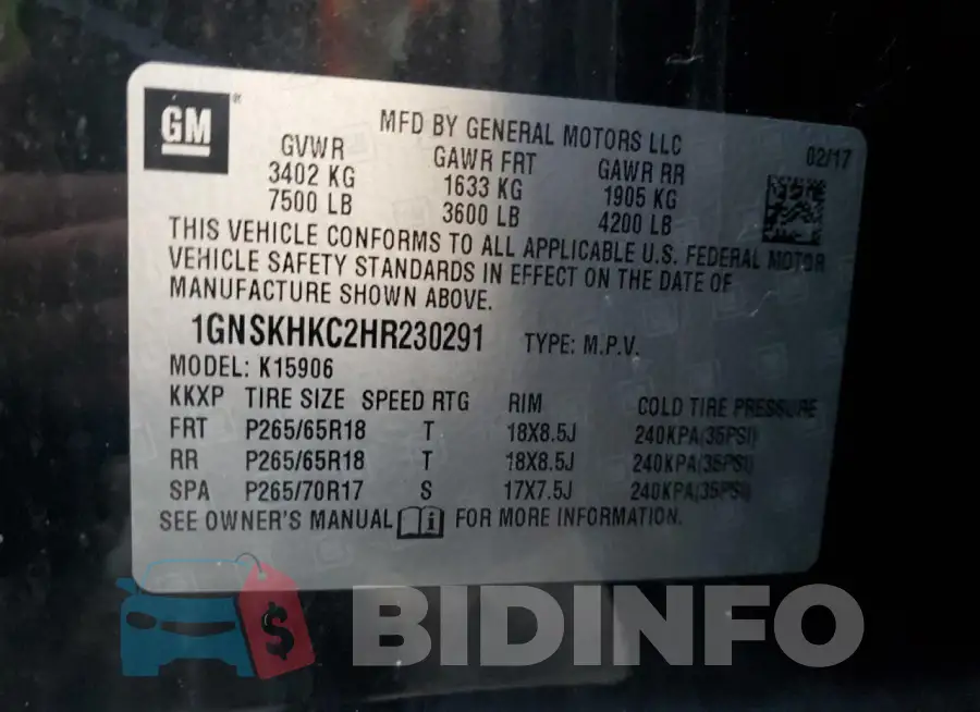 1GNSKHKC2HR230291 Photo# 13