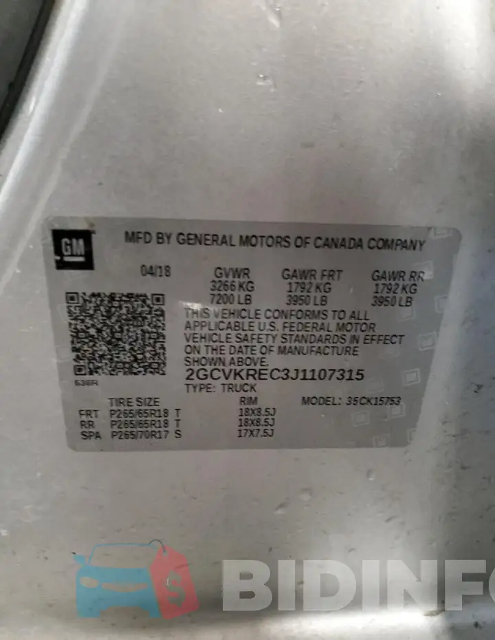2GCVKREC3J1107315 Photo# 12
