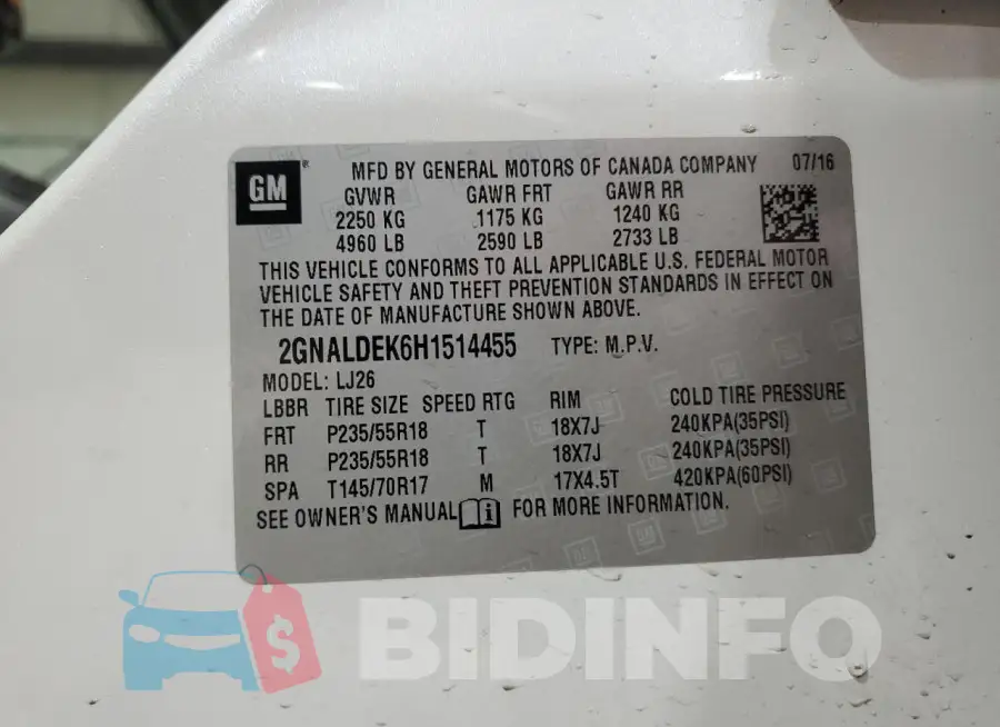 2GNALDEK6H1514455 Photo# 13