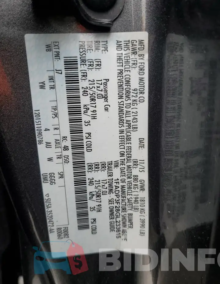 1FADP3F28GL233615 Photo# 13