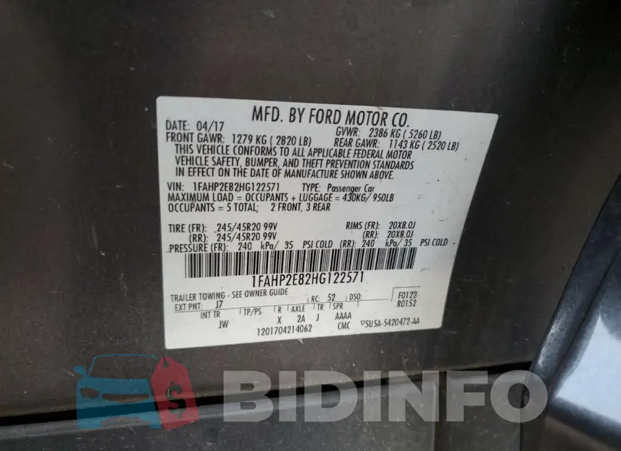 1FAHP2E82HG122571 Photo# 13