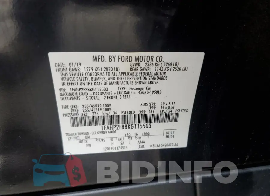 1FAHP2F88KG115503 Photo# 12