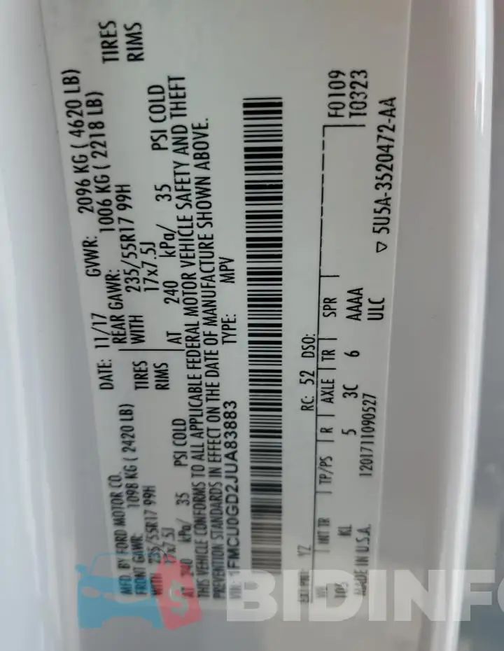 1FMCU0GD2JUA83883 Photo# 13