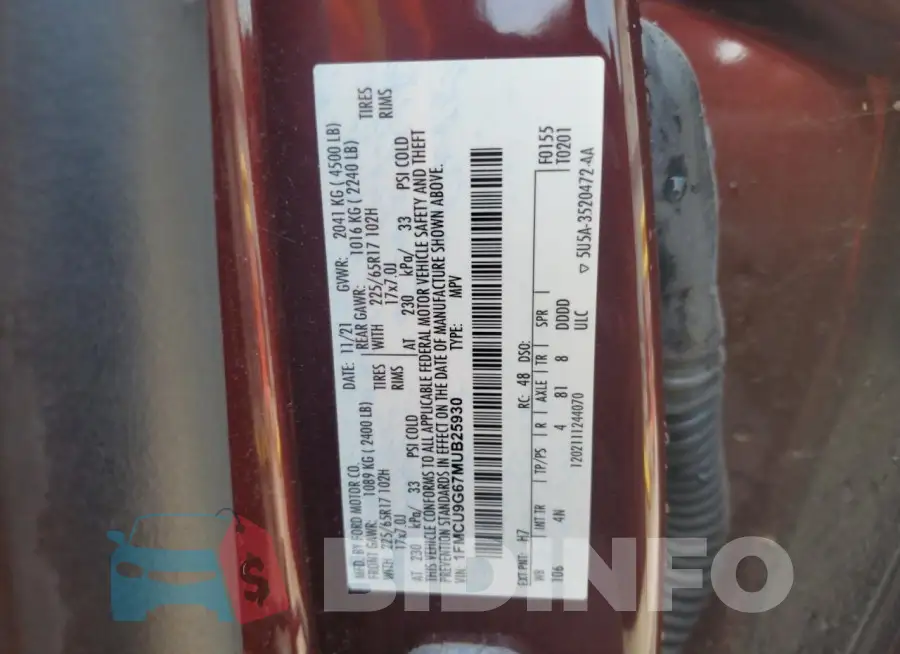 1FMCU9G67MUB25930 Photo# 12