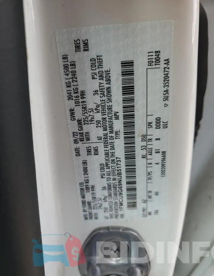 1FMCU9G69NUB51737 Photo# 13