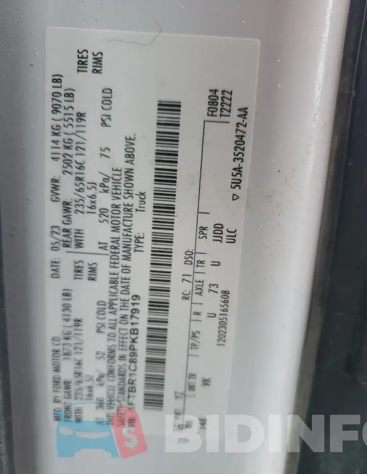 1FTBR1C89PKB17919 Photo# 12