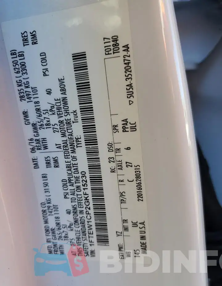 1FTEW1CP2GKF15230 Photo# 12