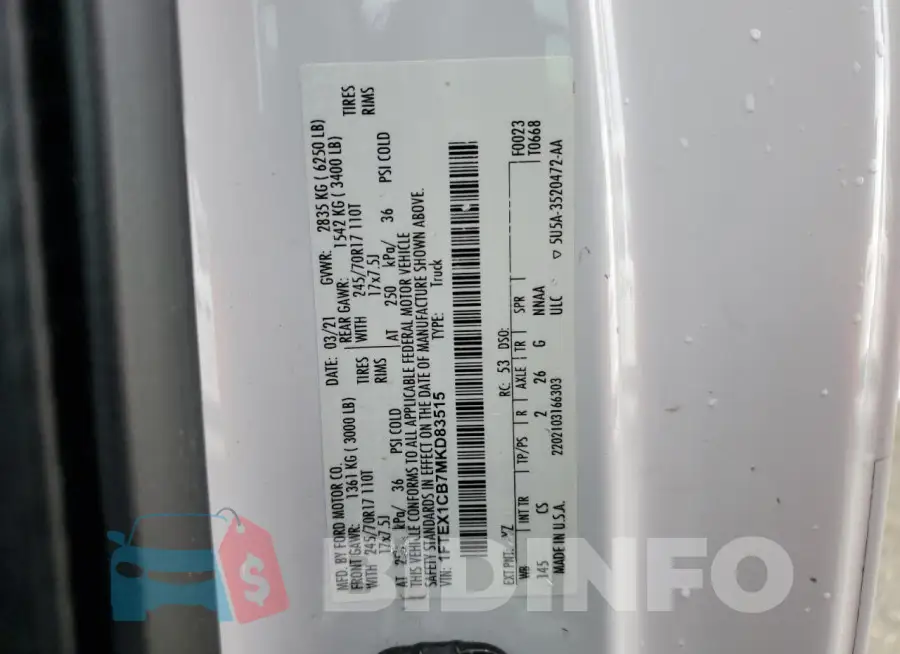 1FTEX1CB7MKD83515 Photo# 12