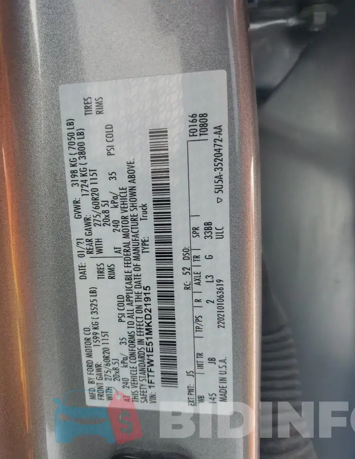 1FTFW1E51MKD21915 Photo# 12