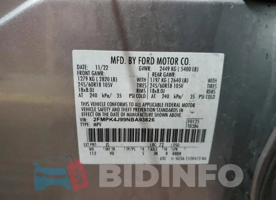2FMPK4J99NBA93826 Photo# 13