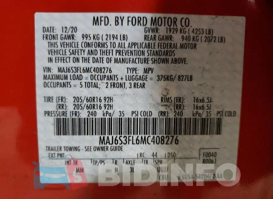 MAJ6S3FL6MC408276 Photo# 13