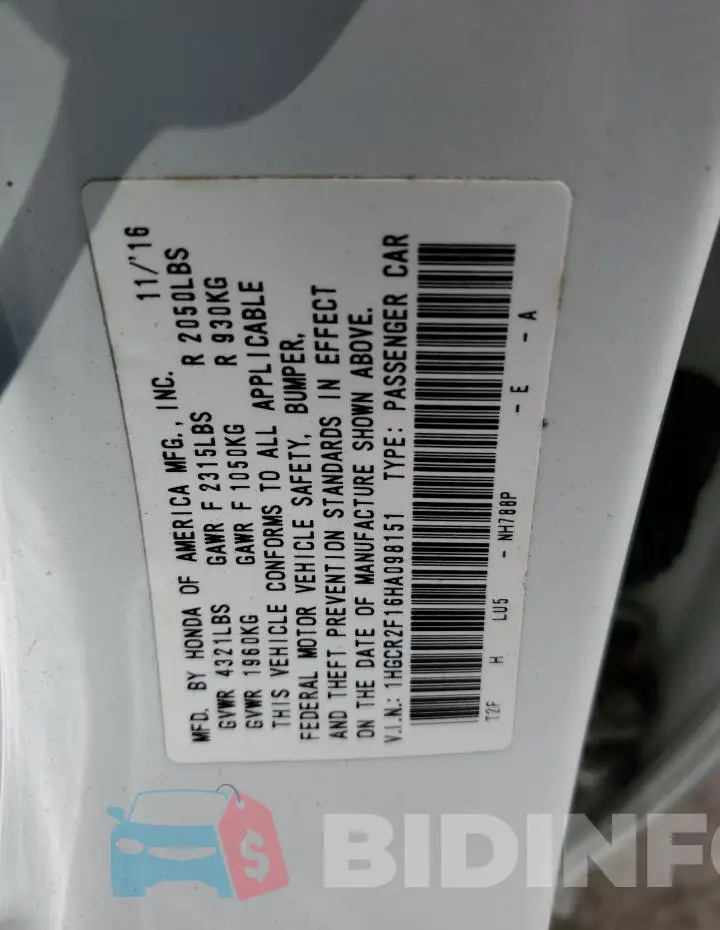 1HGCR2F16HA098151 Photo# 13
