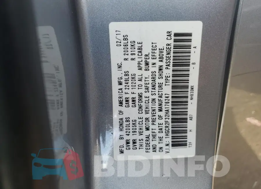 1HGCR2F32HA176247 Photo# 12