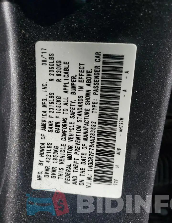 1HGCR2F76HA283692 Photo# 12