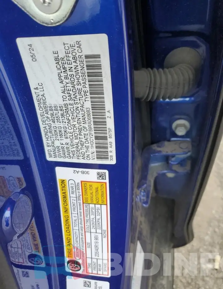 1HGCY2F59RA068083 Photo# 12