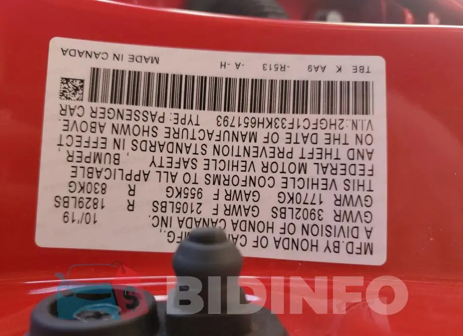 2HGFC1F33KH651793 Photo# 13