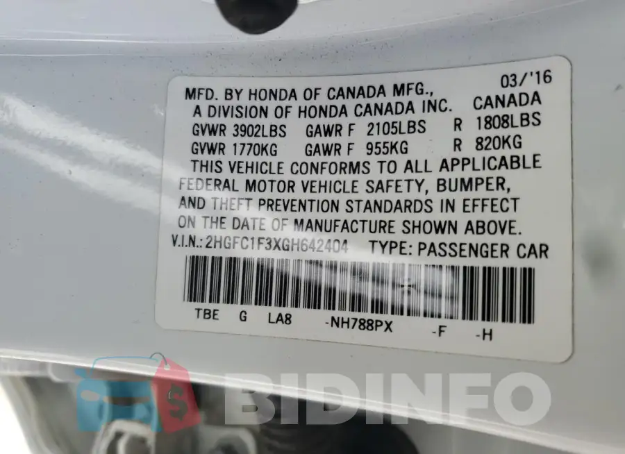 2HGFC1F3XGH642404 Photo# 12
