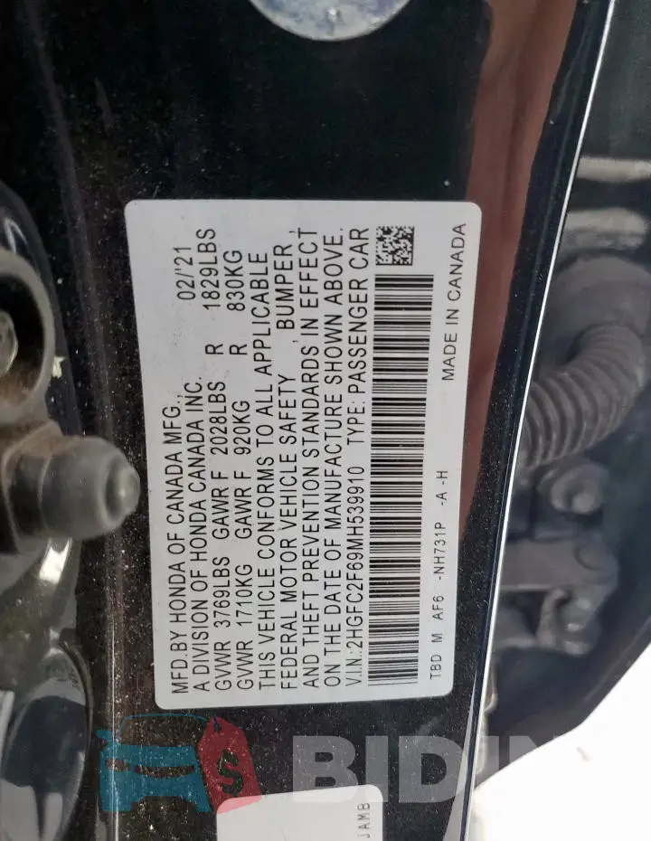 2HGFC2F69MH539910 Photo# 12