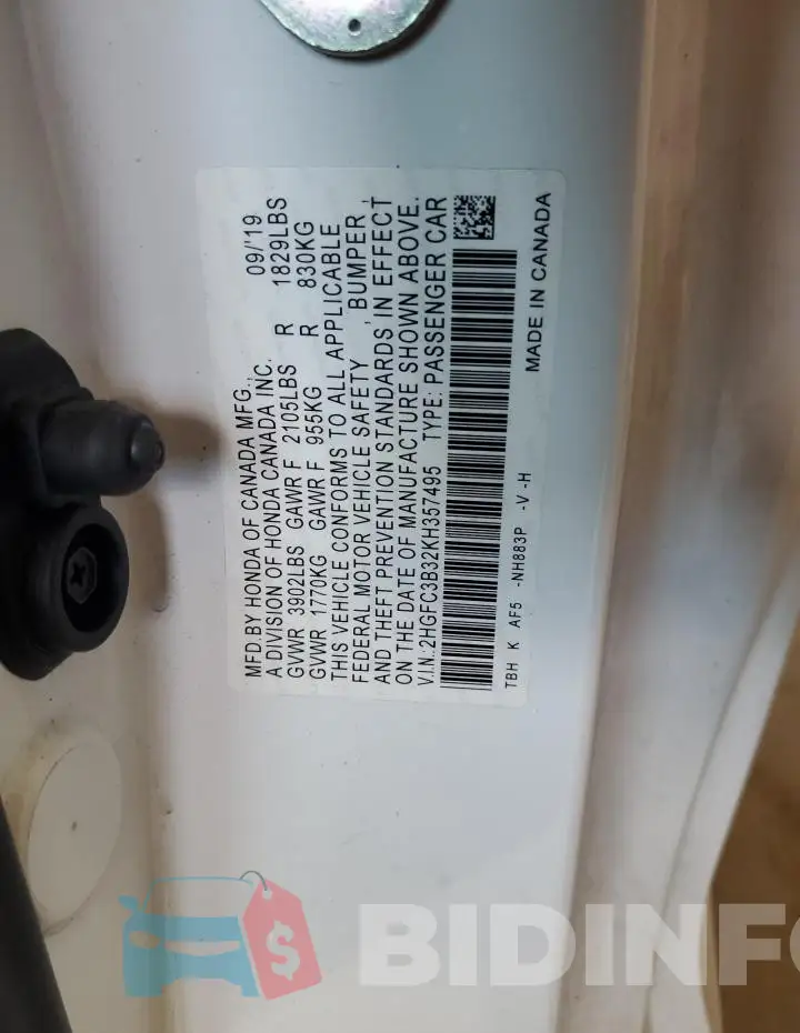 2HGFC3B32KH357495 Photo# 12