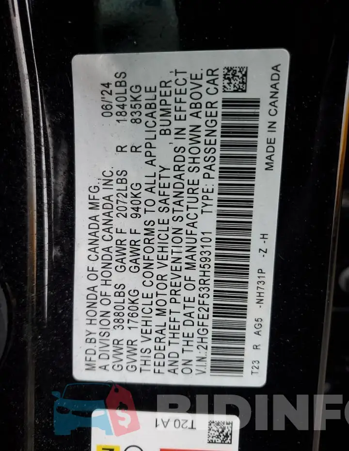2HGFE2F53RH593101 Photo# 13