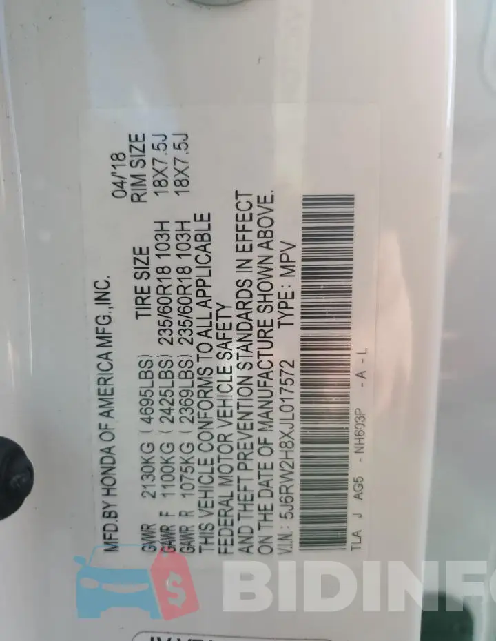 5J6RW2H8XJL017572 Photo# 14
