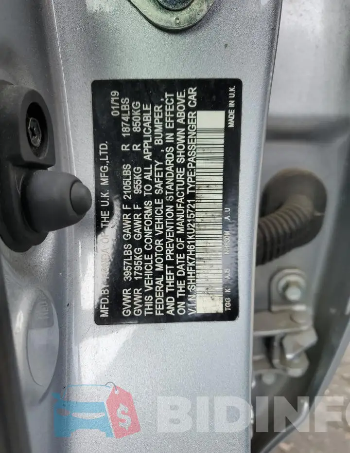 SHHFK7H61KU215721 Photo# 12