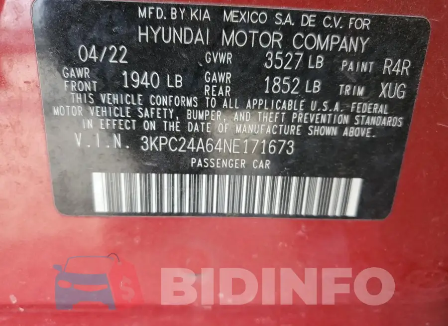 3KPC24A64NE171673 Photo# 12