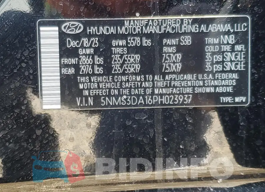 5NMS3DA16PH023937 Photo# 14