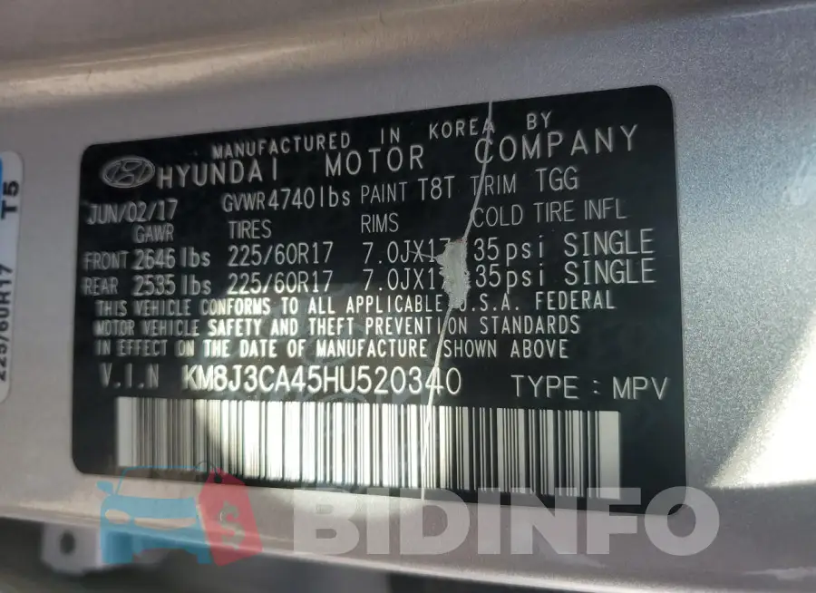 KM8J3CA45HU520340 Photo# 13