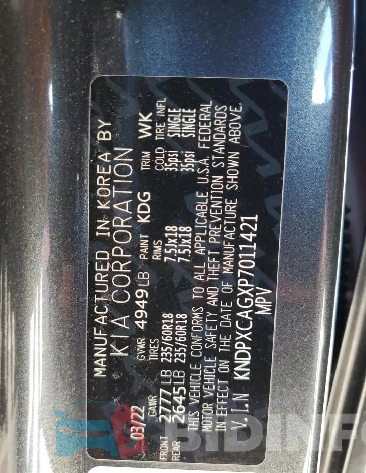 KNDPXCAGXP7011421 Photo# 13