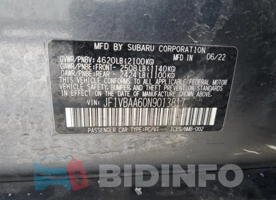 JF1VBAA60N9013817 Photo# 12