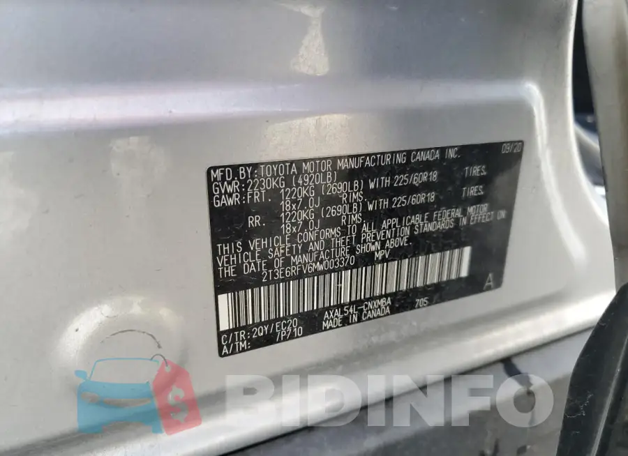 2T3E6RFV6MW003370 Photo# 13