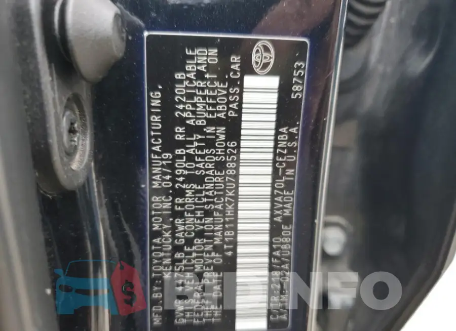 4T1B11HK7KU788526 Photo# 12