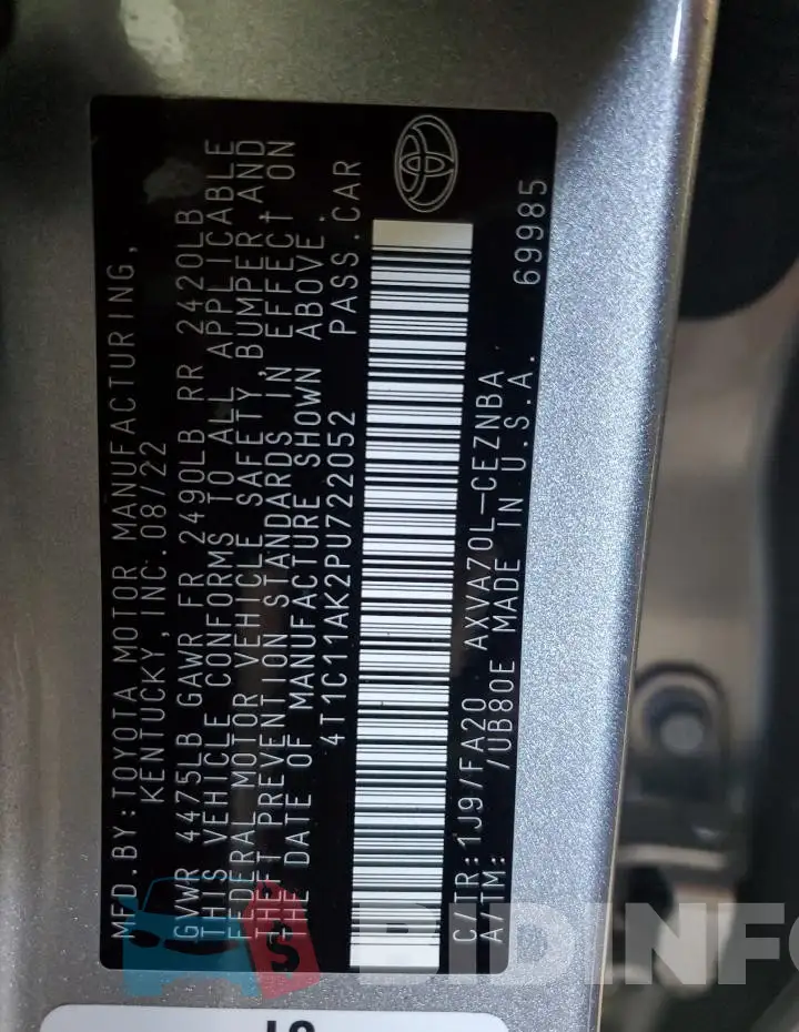 4T1C11AK2PU722052 Photo# 13