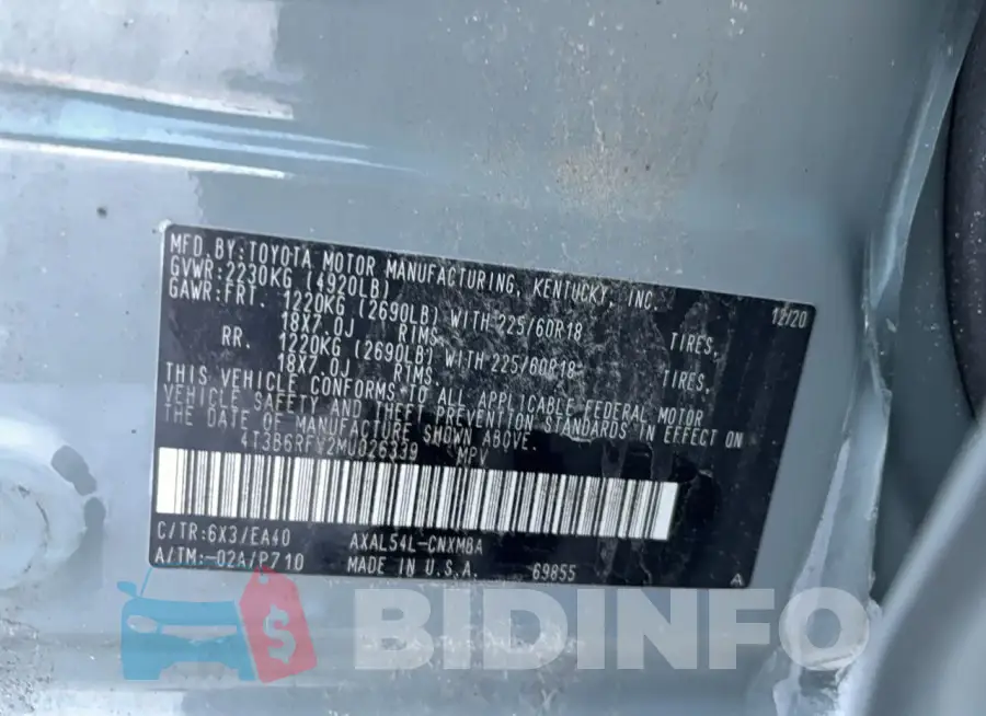 4T3B6RFV2MU026339 Photo# 13