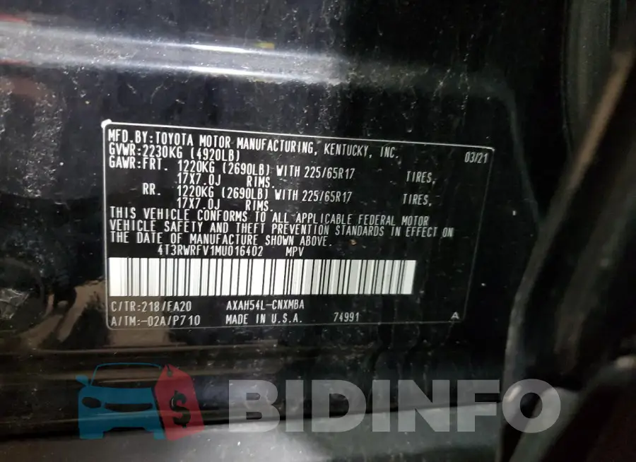 4T3RWRFV1MU016402 Photo# 13