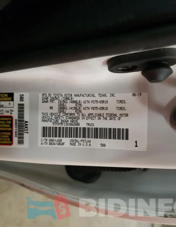 5TFHY5F13KX862888 Photo# 12