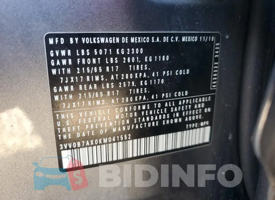 3VV0B7AX0KM041552 Photo# 12