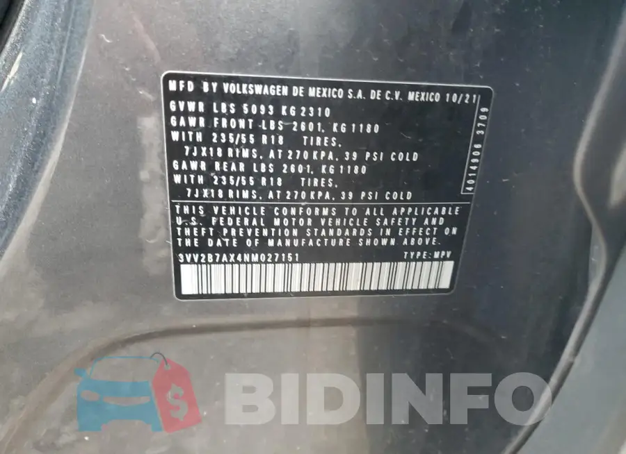 3VV2B7AX4NM027151 Photo# 13