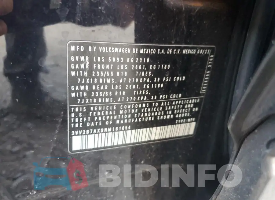 3VV2B7AX9NM161654 Photo# 13