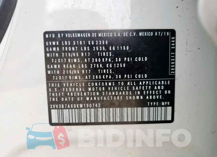 3VV3B7AX8KM190742 Photo# 13