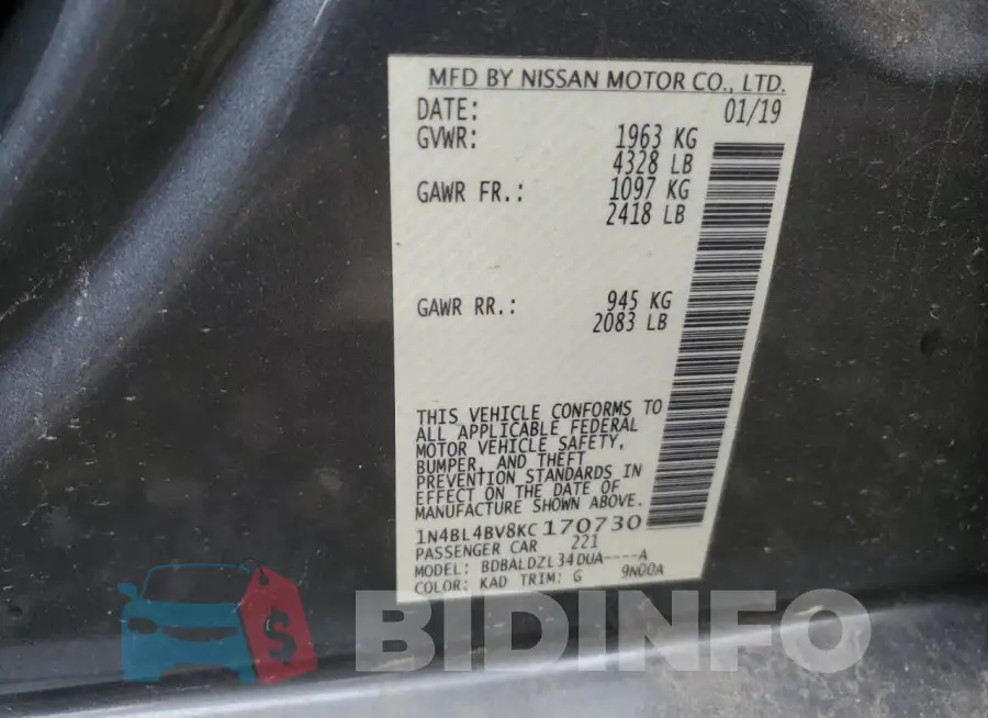 1N4BL4BV8KC170730 Photo# 12
