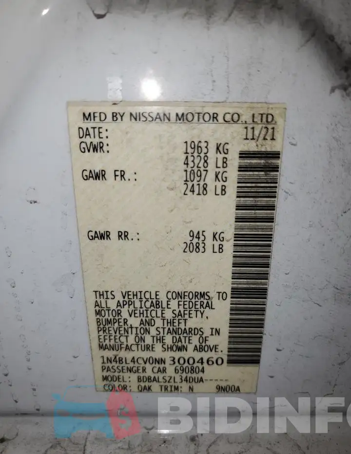 1N4BL4CV0NN300460 Photo# 12