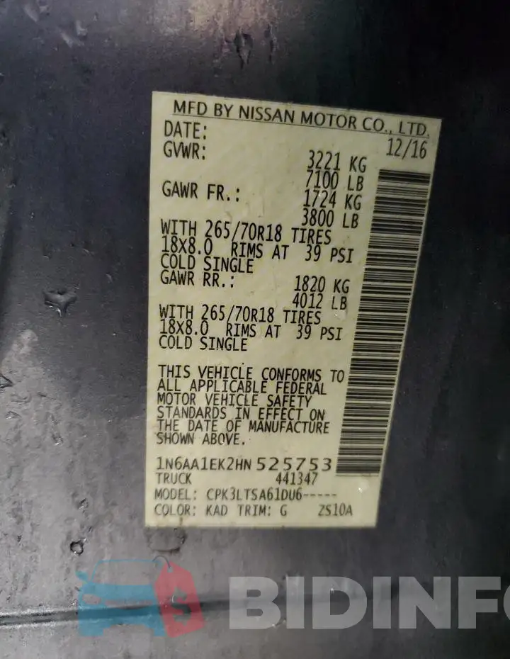 1N6AA1EK2HN525753 Photo# 12