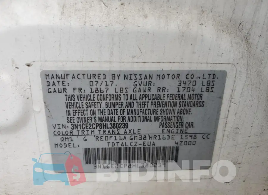 3N1CE2CP8HL380239 Photo# 13