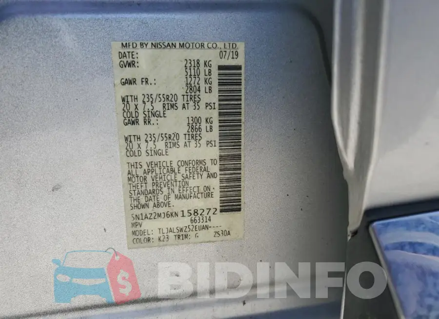 5N1AZ2MJ6KN158272 Photo# 14